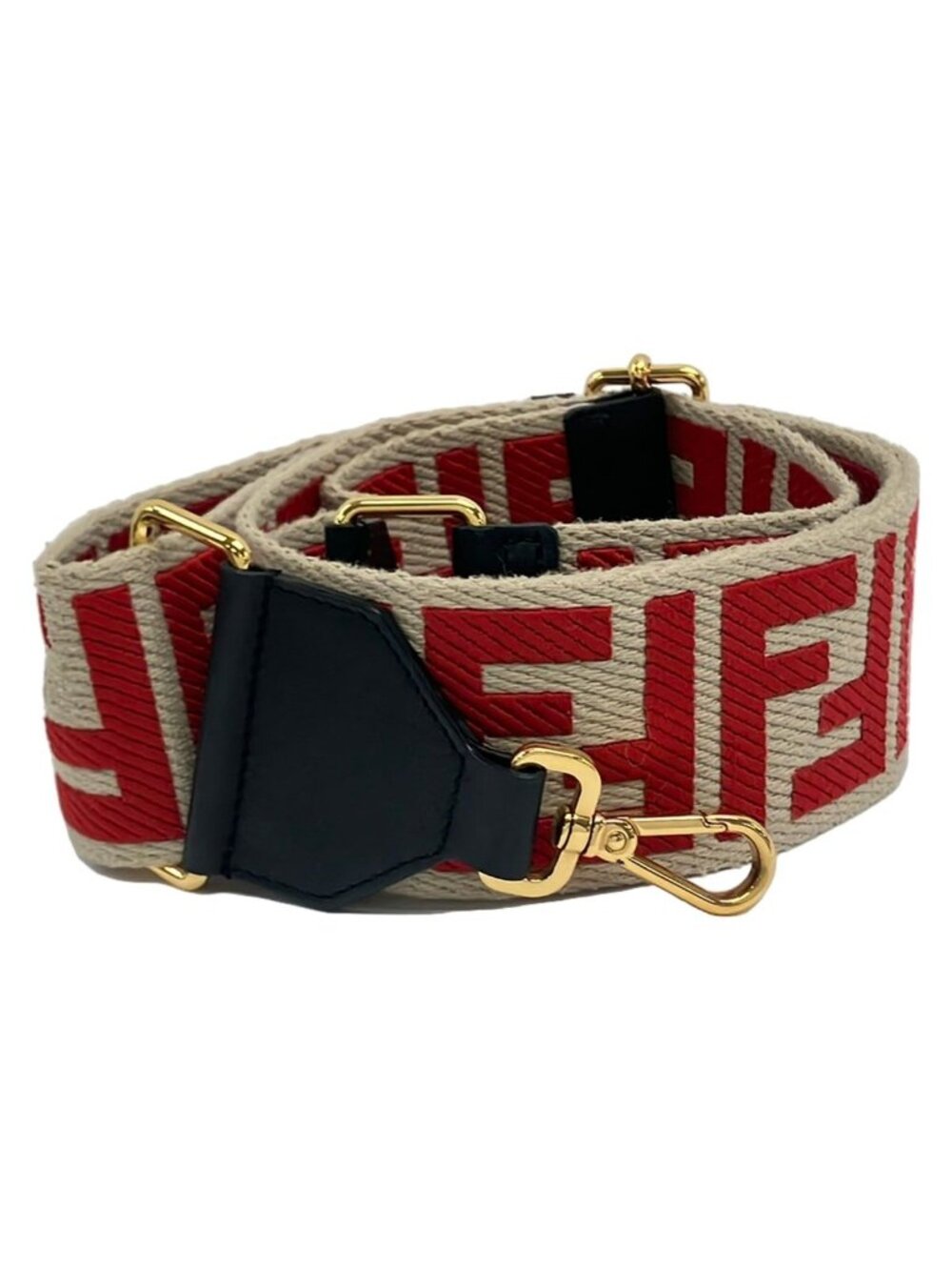 Fendi Shoulder Strap Beige Red Black Zucca Pattern Leather